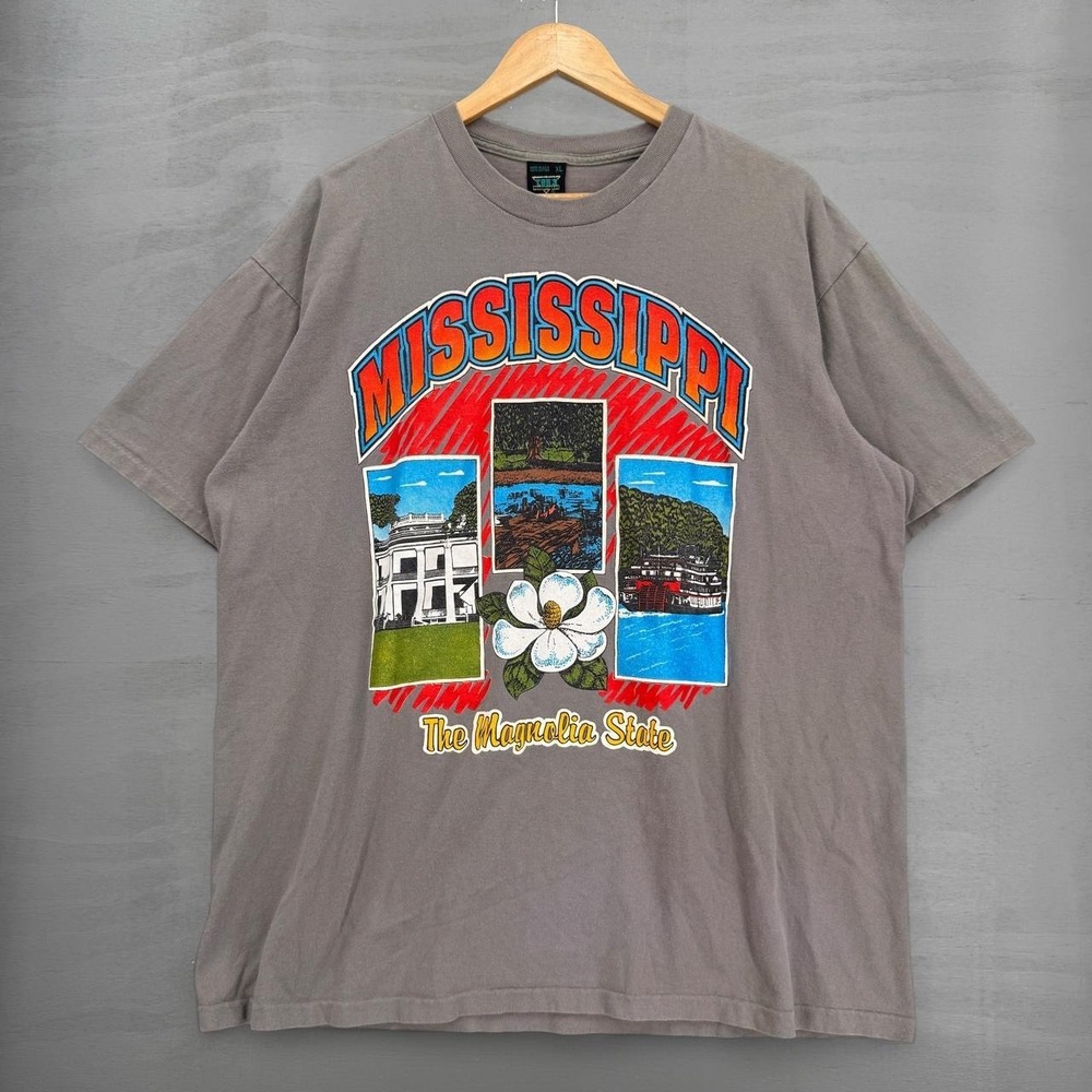 Mississippi Magnolia Souvenir T-Shirt Gray Vintage 90s Single Stitch XL